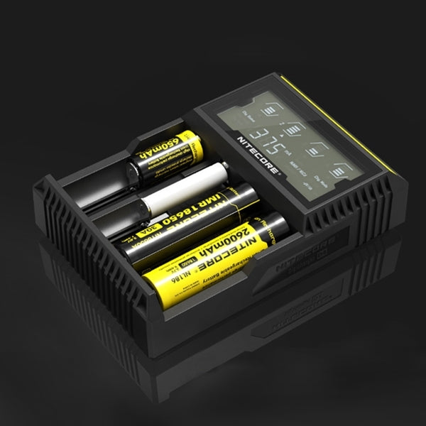 Nitecore D4 Cargador inteligente Digi Smart con pantalla LCD para baterías 14500, 16340 (RCR123), 18650, 22650, 26650, Ni-MH y Ni-Cd (AA, AAA), D4