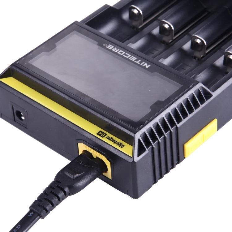 Nitecore D4 Cargador inteligente Digi Smart con pantalla LCD para baterías 14500, 16340 (RCR123), 18650, 22650, 26650, Ni-MH y Ni-Cd (AA, AAA), D4
