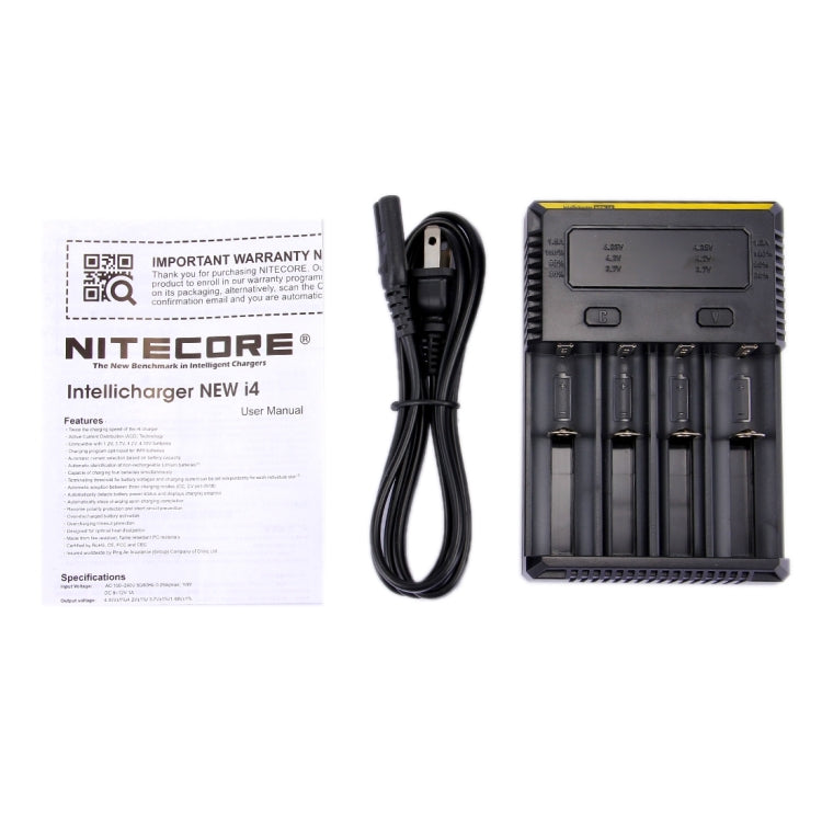 Nitecore NUEVO cargador inteligente Digi Smart i4 con indicador LED para baterías 14500, 16340 (RCR123), 18650, 22650, 26650, Ni-MH y Ni-Cd (AA, AAA), NEW i4