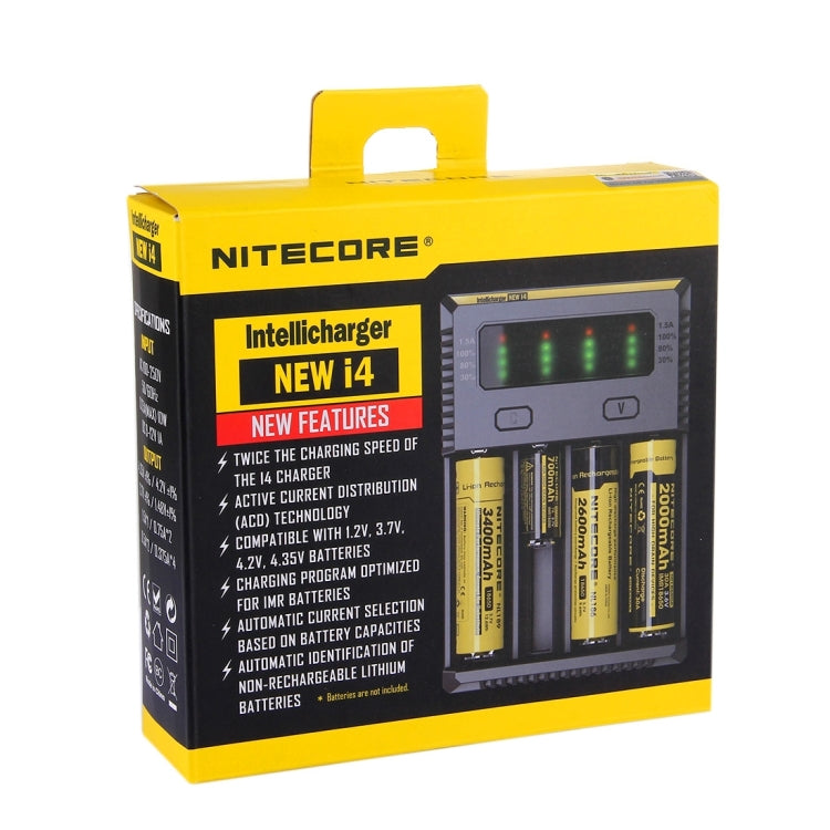 Nitecore NUEVO cargador inteligente Digi Smart i4 con indicador LED para baterías 14500, 16340 (RCR123), 18650, 22650, 26650, Ni-MH y Ni-Cd (AA, AAA), NEW i4