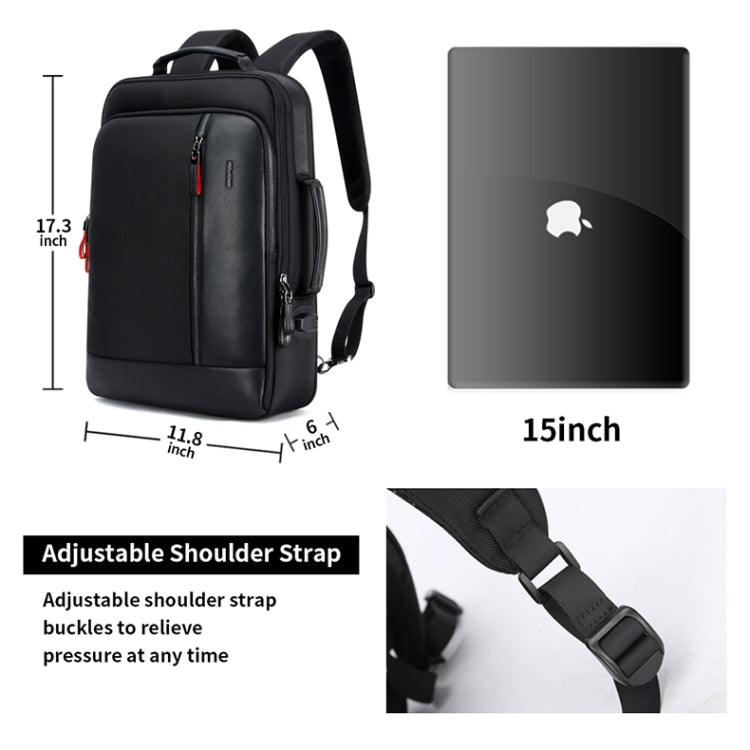 Bopai 751-006641 Mochila para computadora portátil transpirable de moda empresarial de gran capacidad con interfaz USB externa, tamaño: 30 x 15 x 44 cm, 751-006641