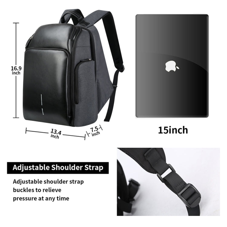Bopai 851-010128 Bandolera Doble Empresarial Antirrobo Impermeable de Gran Capacidad, con Puerto de Carga USB, Tamaño: 34x19x43cm, 851-010128