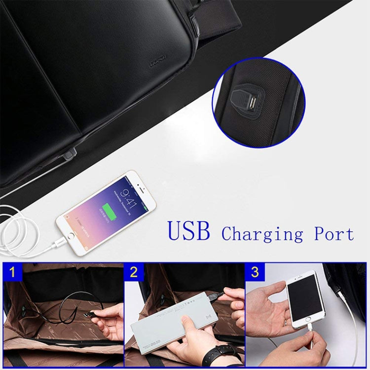 Bopai 751-006431 Bandolera doble de gran capacidad, impermeable, antirrobo, empresarial, con puerto de carga USB, tamaño: 27x16,5x40 cm, 751-006431