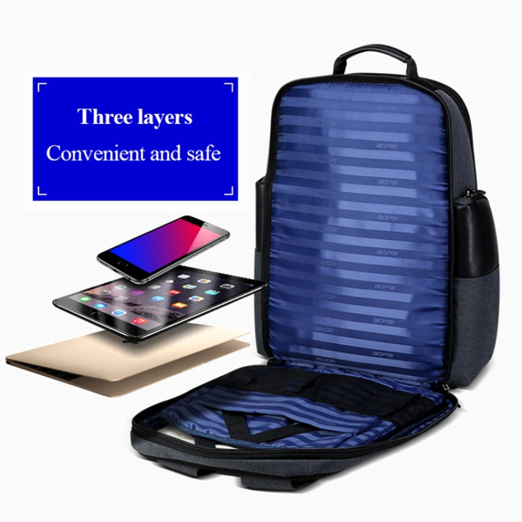 Bopai 851-014318 Bolso de hombro doble de gran capacidad, de tres capas, antirrobo, impermeable, transpirable y de moda para exteriores, con puerto de carga USB, tamaño: 31x17x44cm, 851-014318