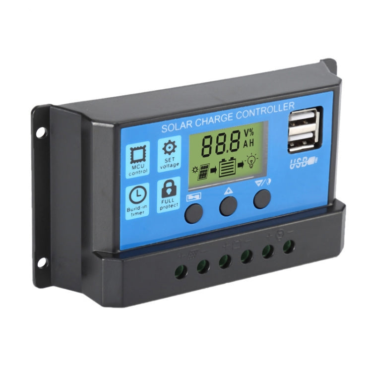 Controlador de carga/descarga solar CMTD-2420 20A 12V/24V con pantalla LED y puertos USB duales