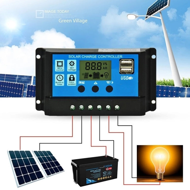 Controlador de carga/descarga solar CMTD-2420 20A 12V/24V con pantalla LED y puertos USB duales