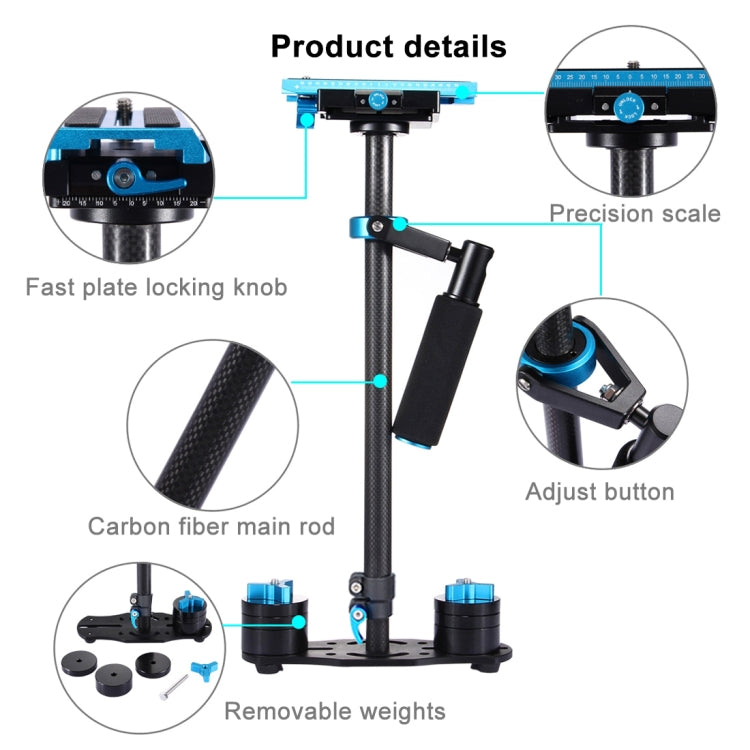 Estabilizador de mano de fibra de carbono PULUZ de 38,5-61 cm para cámaras y vídeos digitales DSLR y DV, rango de carga: 0,5-3 kg, P60T Black, P60T Blue, P60T Red, RU Stock P60T Black