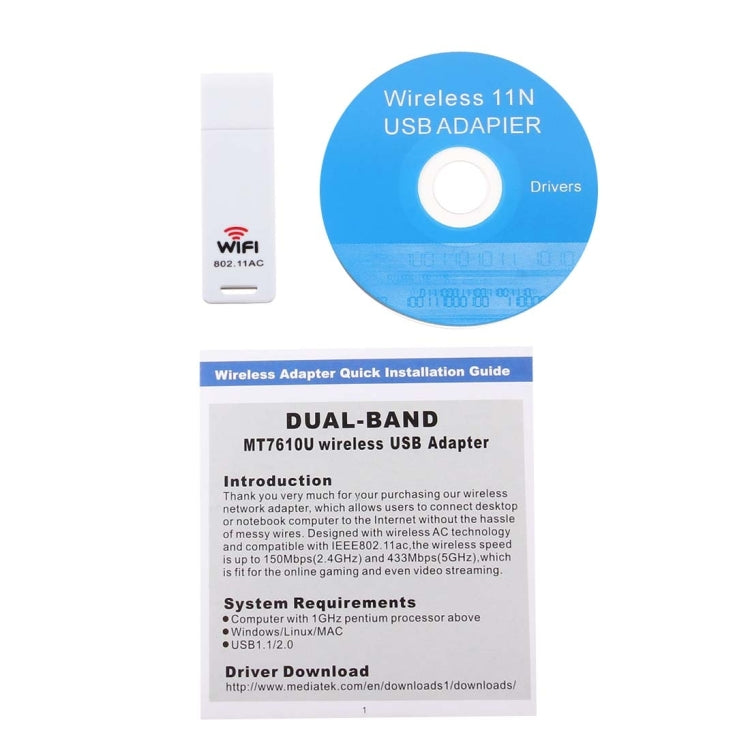 Adaptador inalámbrico WiFi USB 802.11ac compatible con doble banda de 2,4 GHz/5 GHz