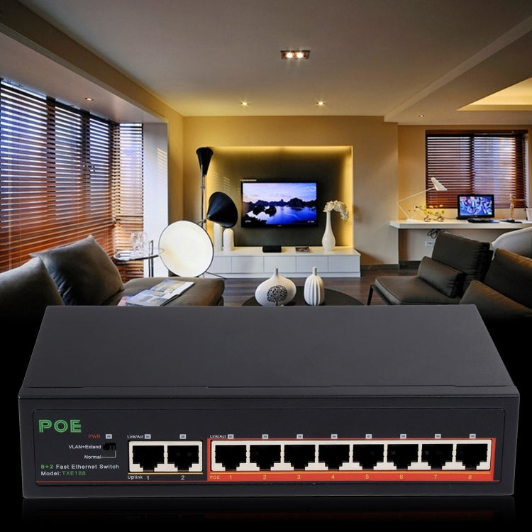 Conmutador POE de 8 puertos de 10/100Mbps, conmutador de red IEEE802.3af de alimentación a través de Ethernet para cámara IP, dispositivos AP de teléfono VoIP, 8 Ports Black