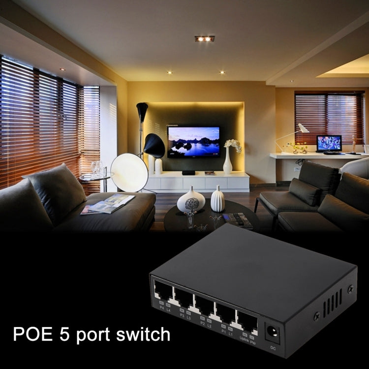 Conmutador POE de 5 puertos de 10/100Mbps, conmutador de red IEEE802.3af de alimentación a través de Ethernet para cámara IP, dispositivos AP de teléfono VoIP, 5 Ports Black