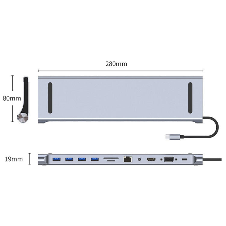 AD-059 11 en 1 USB-C / Type-C a 4K HDMI + VGA + Ranura para tarjeta SD / TF + Gigabit Ethernet + AUX de 3,5 mm + USB-C / Type-C + 4 HUB de estación de acoplamiento multifuncional USB 3.0, 11 in 1