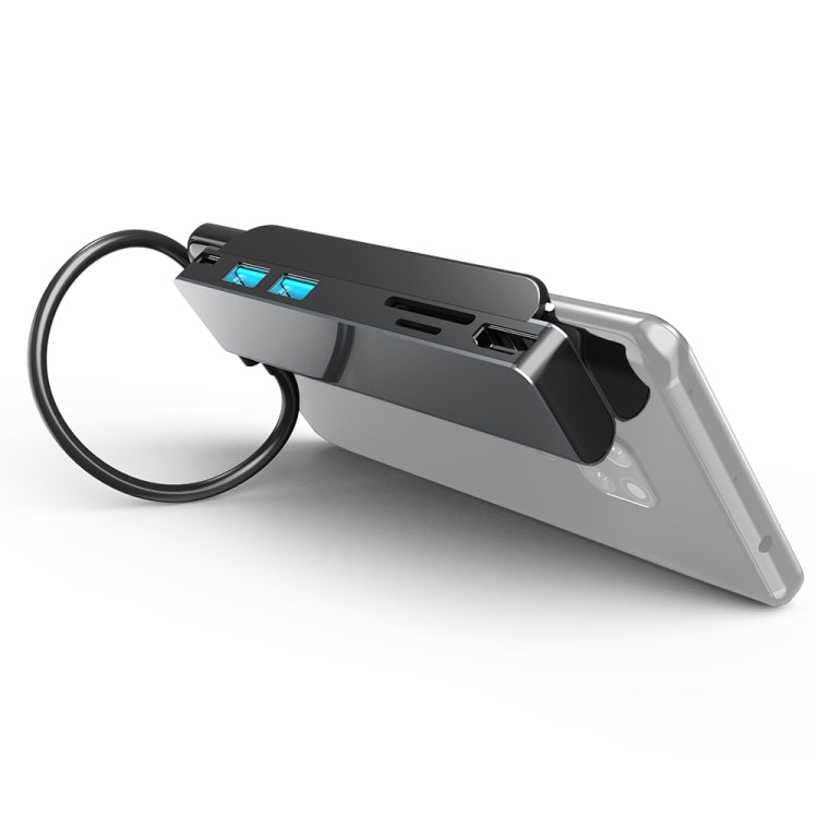 AD-065 6 en 1 USB-C / Type-C a 4K HDMI + Ranura para tarjeta SD / TF + Type-C + 2 USB 3.0 HUB de estación de acoplamiento multifuncional estilo clip trasero, 6 In 1 Back Clip Style