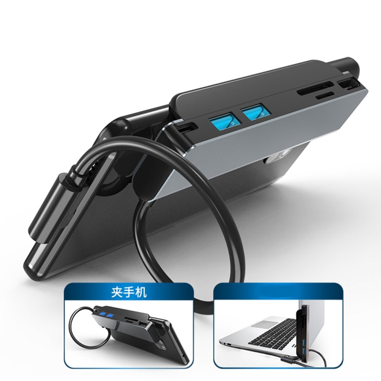 AD-065 6 en 1 USB-C / Type-C a 4K HDMI + Ranura para tarjeta SD / TF + Type-C + 2 USB 3.0 HUB de estación de acoplamiento multifuncional estilo clip trasero, 6 In 1 Back Clip Style