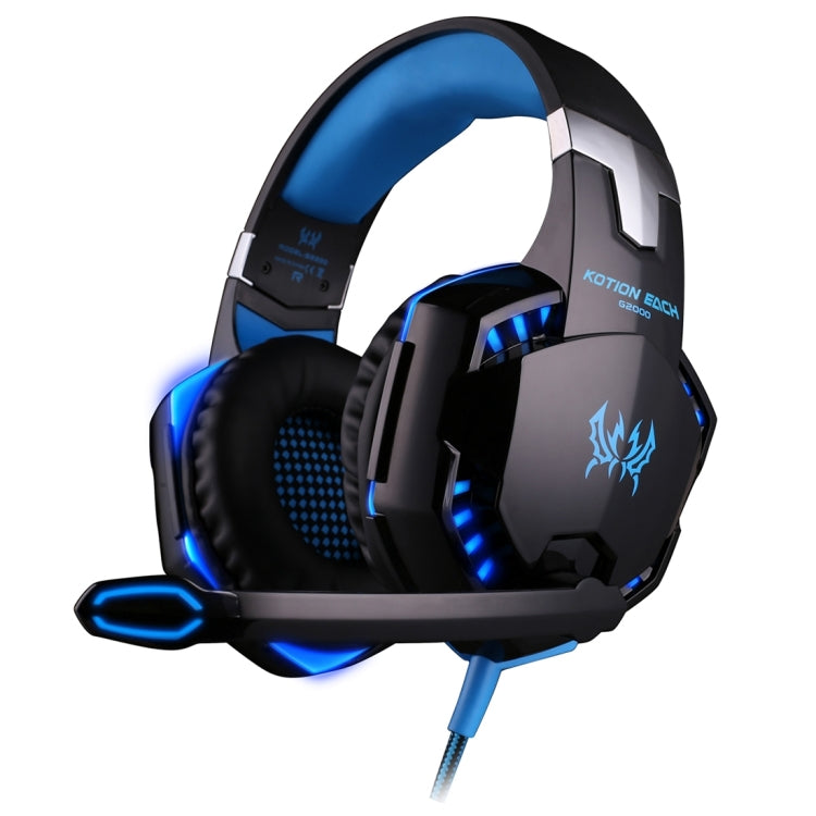 KOTION EACH G2000 Auriculares supraaurales para juegos, auriculares, auriculares, diadema con micrófono, estéreo, graves, luz LED para jugadores de PC, longitud del cable: aproximadamente 2,2 m (blanco + rojo), G2000