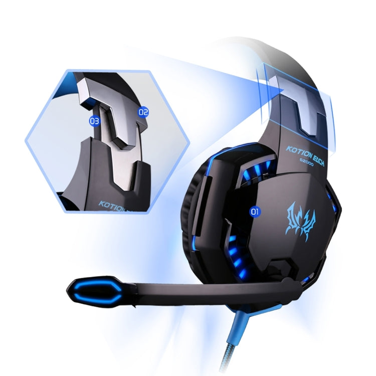KOTION EACH G2000 Auriculares supraaurales para juegos, auriculares, auriculares, diadema con micrófono, estéreo, graves, luz LED para jugadores de PC, longitud del cable: aproximadamente 2,2 m (blanco + rojo), G2000