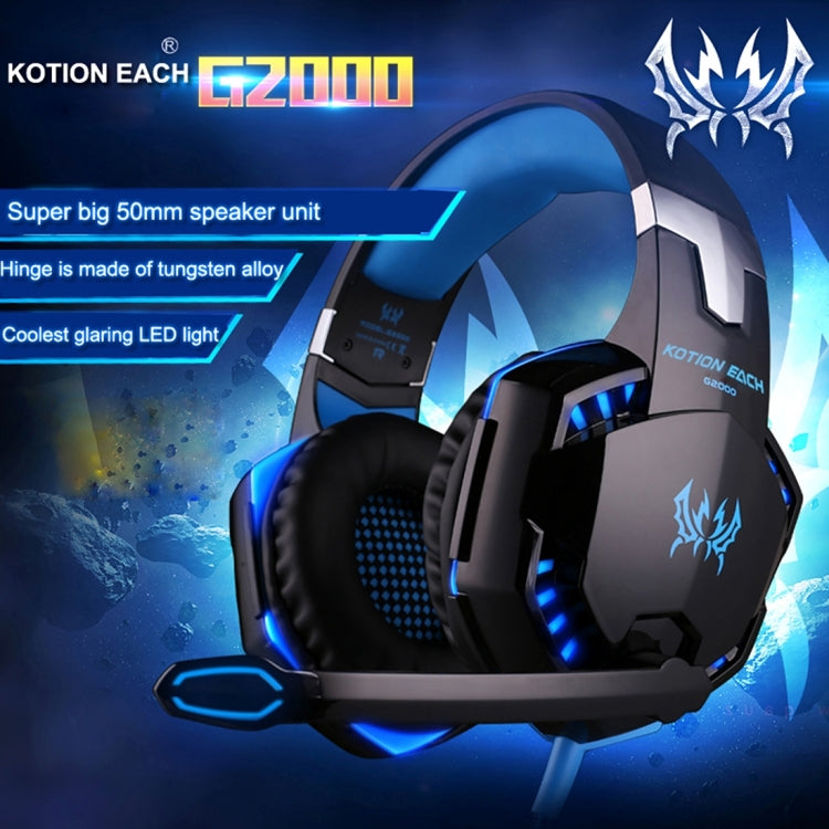 KOTION EACH G2000 Auriculares supraaurales para juegos, auriculares, auriculares, diadema con micrófono, estéreo, graves, luz LED para jugadores de PC, longitud del cable: aproximadamente 2,2 m (blanco + rojo), G2000