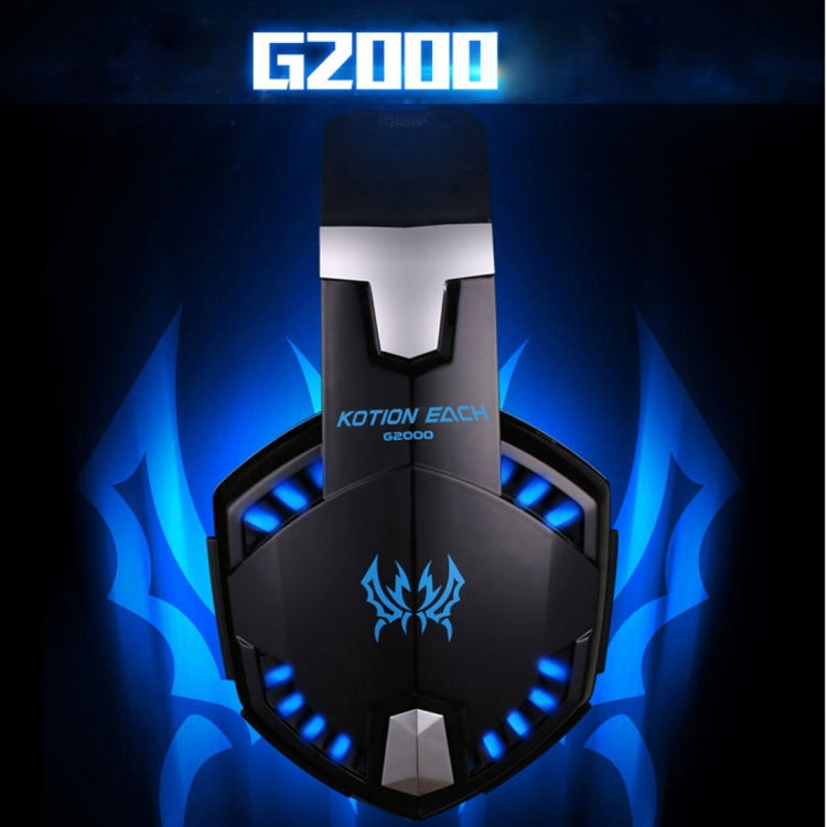 KOTION EACH G2000 Auriculares supraaurales para juegos, auriculares, auriculares, diadema con micrófono, estéreo, graves, luz LED para jugadores de PC, longitud del cable: aproximadamente 2,2 m (blanco + rojo), G2000