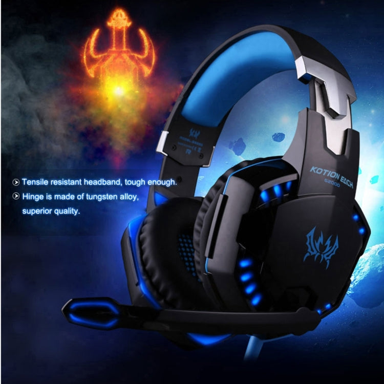 KOTION EACH G2000 Auriculares supraaurales para juegos, auriculares, auriculares, diadema con micrófono, estéreo, graves, luz LED para jugadores de PC, longitud del cable: aproximadamente 2,2 m (blanco + rojo), G2000