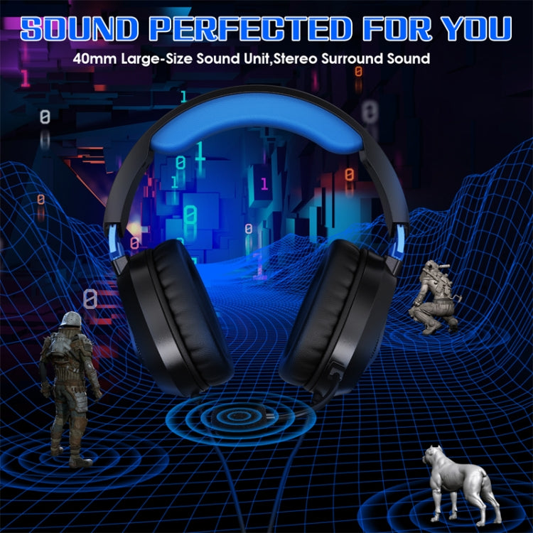 KOTION EACH G3100 Función de vibración Auriculares para juegos profesionales Auriculares para juegos con micrófono Estéreo Luz LED de graves para jugadores de PC, Longitud del cable: aproximadamente 2,4 m (azul + blanco), G3100
