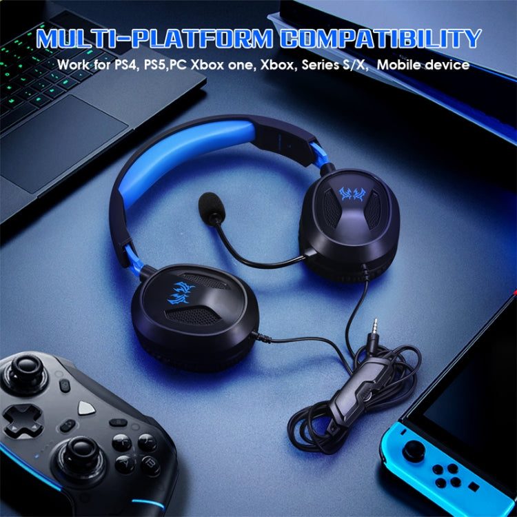 KOTION EACH G3100 Función de vibración Auriculares para juegos profesionales Auriculares para juegos con micrófono Estéreo Luz LED de graves para jugadores de PC, Longitud del cable: aproximadamente 2,4 m (azul + blanco), G3100