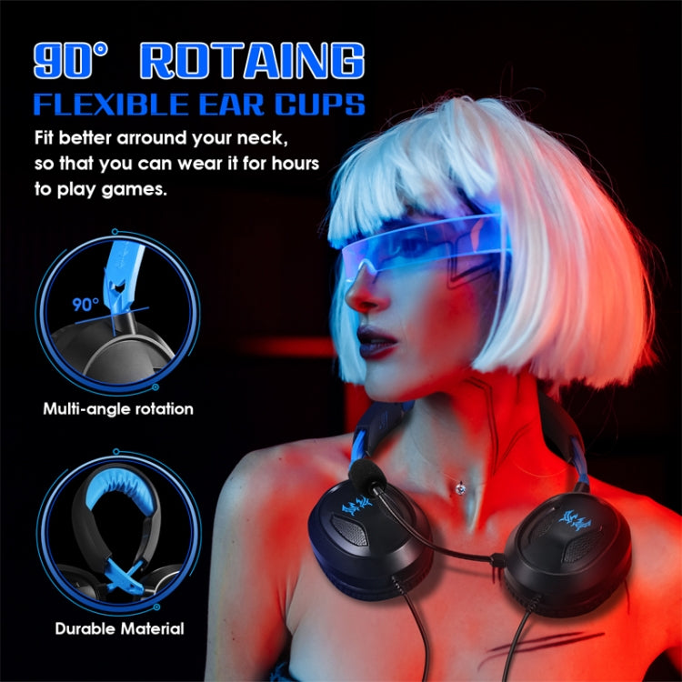 KOTION EACH G3100 Función de vibración Auriculares para juegos profesionales Auriculares para juegos con micrófono Estéreo Luz LED de graves para jugadores de PC, Longitud del cable: aproximadamente 2,4 m (azul + blanco), G3100