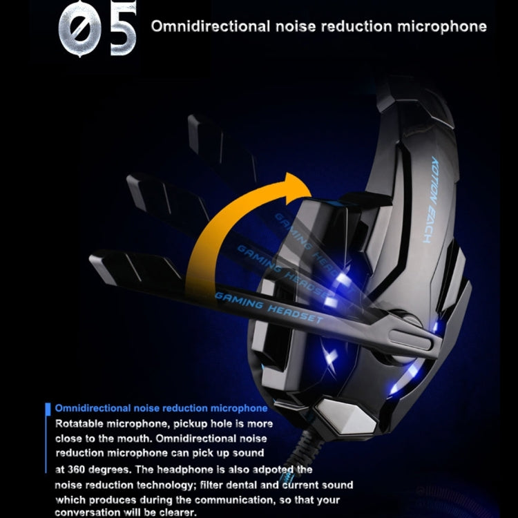 KOTION EACH G9000 Auriculares para juegos de 3,5 mm Auriculares con diadema con micrófono Luz LED para computadora portátil / tableta / teléfonos móviles, longitud del cable: aproximadamente 2,2 m, G9000