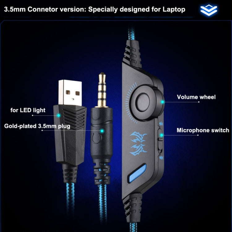 KOTION EACH G9000 Auriculares para juegos de 3,5 mm Auriculares con diadema con micrófono Luz LED para computadora portátil / tableta / teléfonos móviles, longitud del cable: aproximadamente 2,2 m, G9000