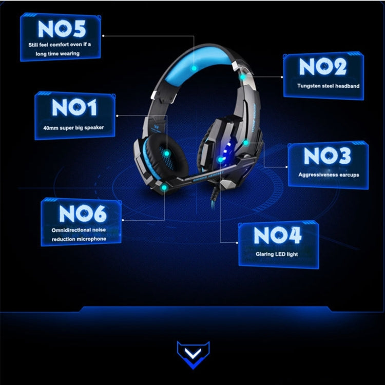 KOTION EACH G9000 Auriculares para juegos de 3,5 mm Auriculares con diadema con micrófono Luz LED para computadora portátil / tableta / teléfonos móviles, longitud del cable: aproximadamente 2,2 m, G9000