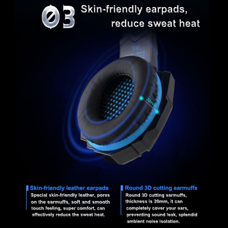 KOTION EACH G9000 Auriculares para juegos de 3,5 mm Auriculares con diadema con micrófono Luz LED para computadora portátil / tableta / teléfonos móviles, longitud del cable: aproximadamente 2,2 m, G9000