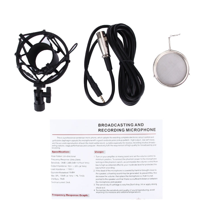 Micrófono de grabación de sonido de condensador 3000 Home KTV Mic con soporte antigolpes y filtro pop para PC y computadora portátil, puerto para auriculares de 3,5 mm, longitud del cable: 2,5 m