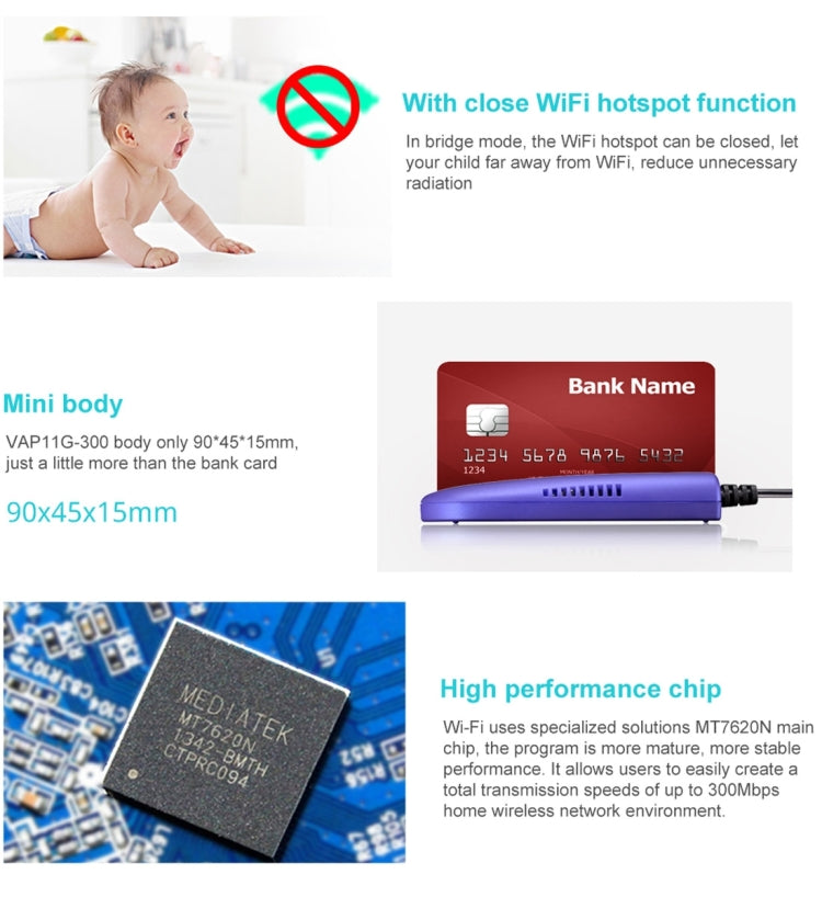 VONETS VAP11G-300 Mini WiFi 300Mbps Puente Repetidor WiFi, Mejor Socio de Dispositivo IP/Cámara IP/Impresora IP/XBOX/PS3/IPTV/Skybox, VAP11G-300