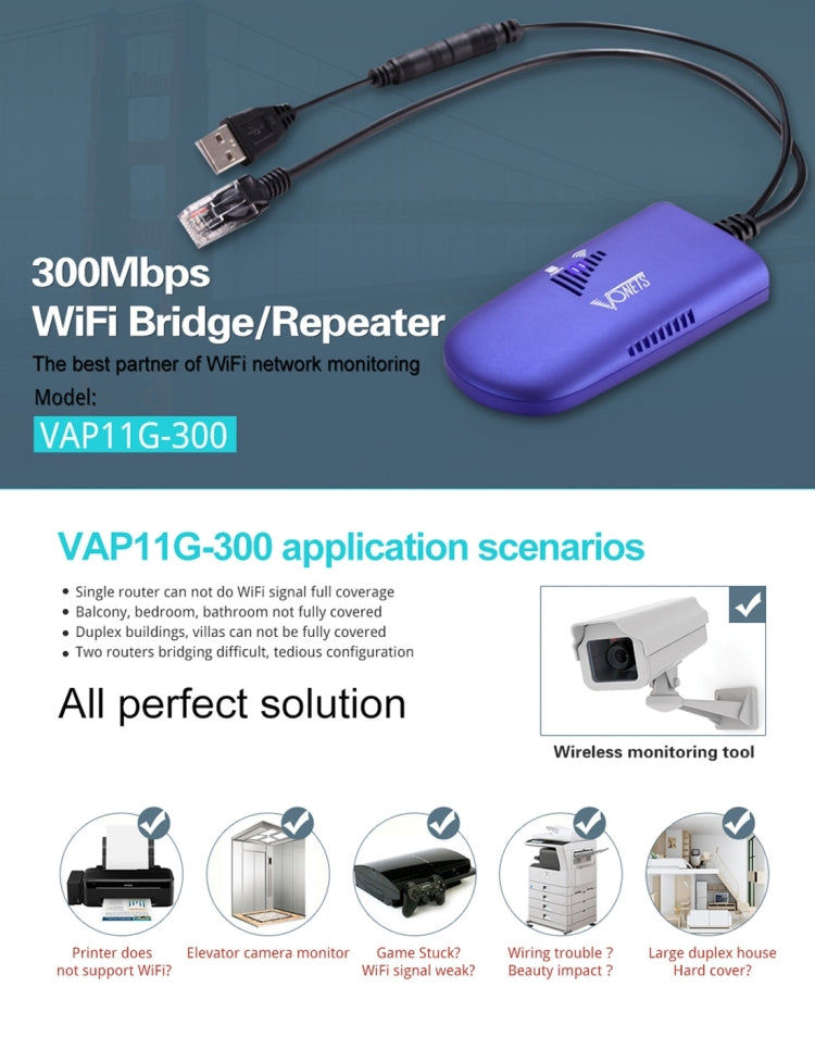 VONETS VAP11G-300 Mini WiFi 300Mbps Puente Repetidor WiFi, Mejor Socio de Dispositivo IP/Cámara IP/Impresora IP/XBOX/PS3/IPTV/Skybox, VAP11G-300