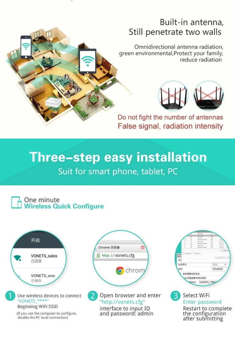 VONETS VAR11N-300 Mini repetidor WiFi de 300Mbps, enrutador y puente, compatible con 802.11N, VAR11N-300