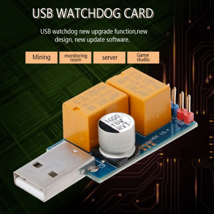 Tarjeta de vigilancia USB, relé doble, reinicio automático desatendido, pantalla azul, reinicio del temporizador de choque para juegos de servidor de minería las 24 horas