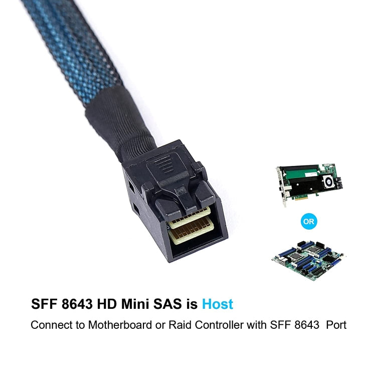 Mini SAS SFF-8643 Host a disco duro de destino SATA de 7 pines y 4 cables Raid de servidor de datos de 6 Gbps, longitud: 1 m, SFF-8643 (Length: 1m)