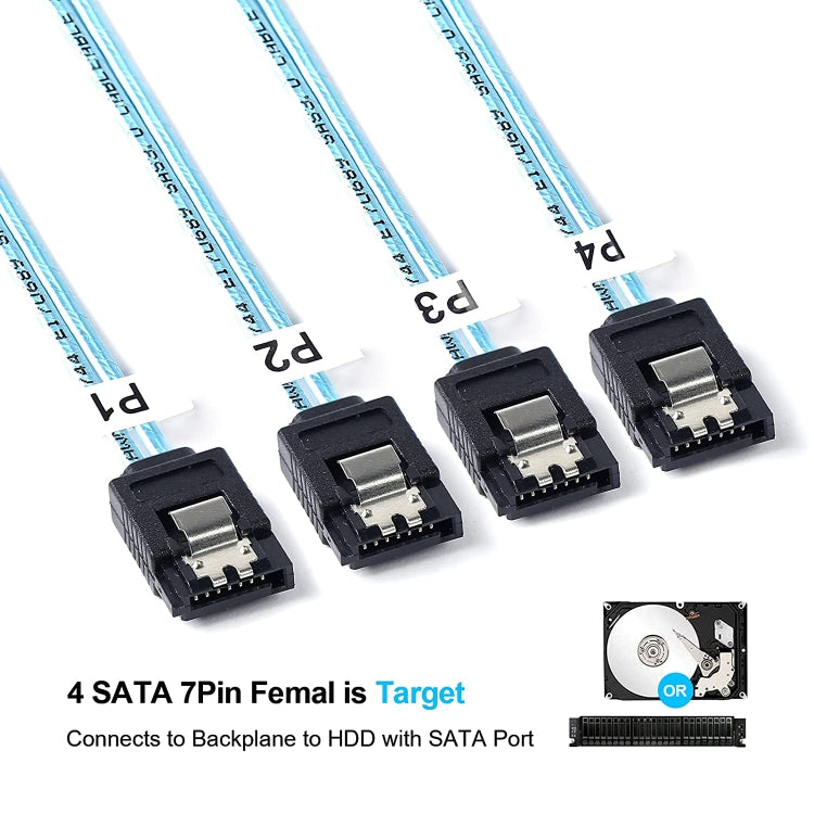 Cable de datos Mini SAS (SFF-8087) a 4 x SATA de 7 pines hembra con conexión directa de 6 Gbps, longitud: 50 cm, SFF-8087 (Length: 50cm)