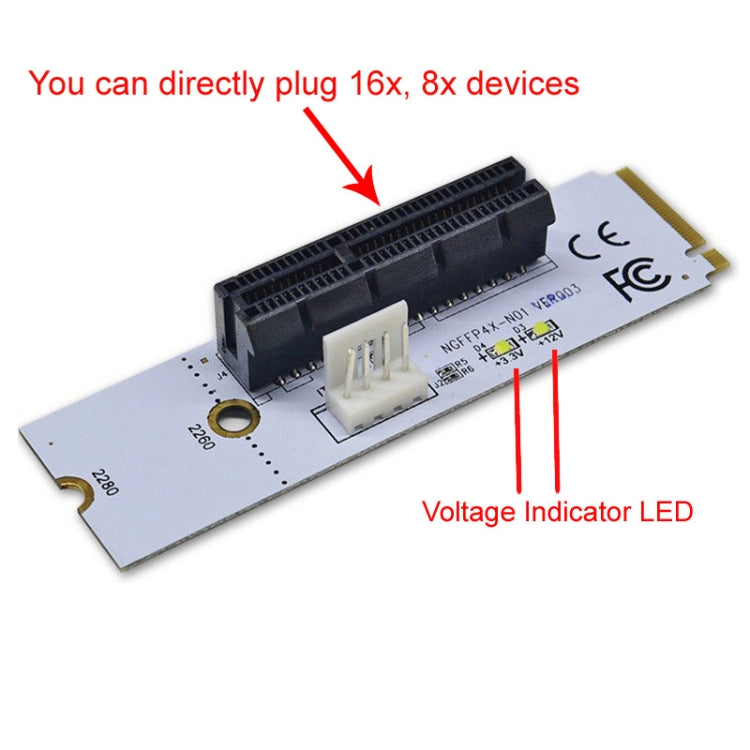 Tarjeta gráfica NGFF M.2 Key M a PCI-E 1X / 4X / 8X / 16X, adaptador de ranura para minería, tarjeta convertidora vertical con LED, VER003