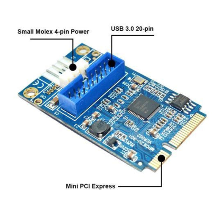 MINI PCI-E a USB 3.0 Tarjeta de expansión frontal para PC de escritorio de 19 pines con puerto de conexión de alimentación de 4 pines, 4 Pin Power