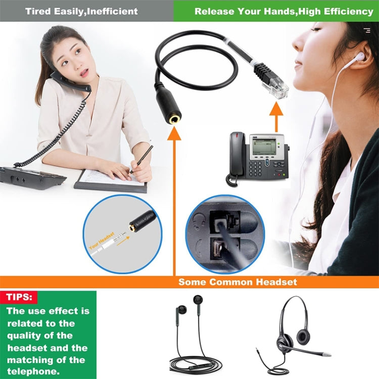 Conector de 3,5 mm a RJ9 PC / Teléfonos móviles Cable convertidor de adaptador de auriculares a teléfono de oficina, Longitud: 32 cm