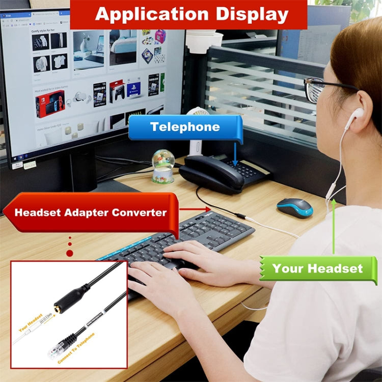 Conector de 3,5 mm a RJ9 PC / Teléfonos móviles Cable convertidor de adaptador de auriculares a teléfono de oficina, Longitud: 32 cm