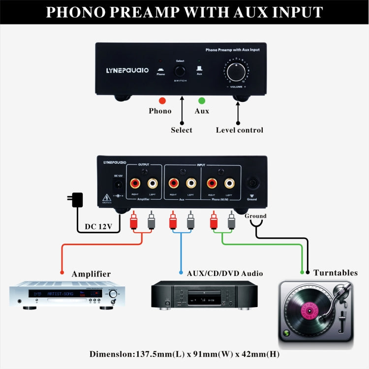 B855 LINEPAUDIO Amplificador de señal de prefonógrafo telefónico con entrada auxiliar y control de volumen