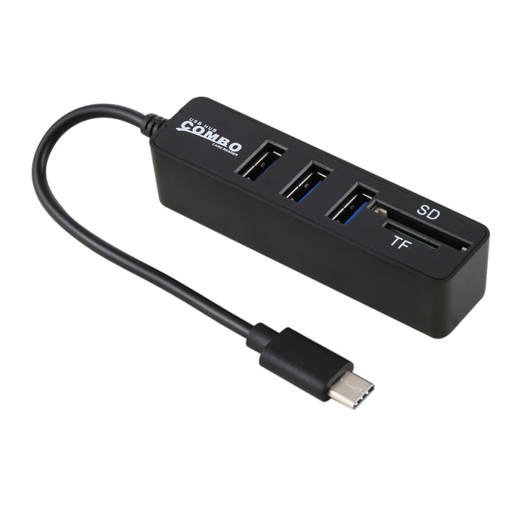 Lector de tarjetas TF y SD 2 en 1 + 3 puertos USB a convertidor HUB USB-C / Type-C, longitud total: 24 cm, Type-C (Black), Type-C (White)