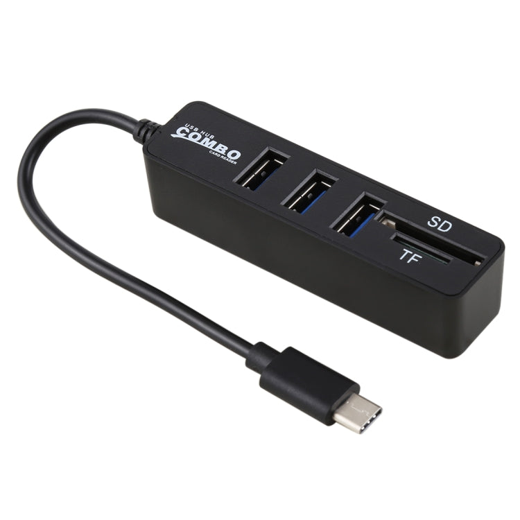 Lector de tarjetas TF y SD 2 en 1 + 3 puertos USB a convertidor HUB USB-C / Type-C, longitud total: 24 cm, Type-C (Black), Type-C (White)