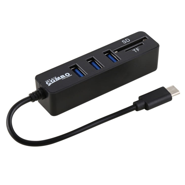 Lector de tarjetas TF y SD 2 en 1 + 3 puertos USB a convertidor HUB USB-C / Type-C, longitud total: 24 cm, Type-C (Black), Type-C (White)