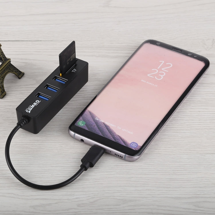 Lector de tarjetas TF y SD 2 en 1 + 3 puertos USB a convertidor HUB USB-C / Type-C, longitud total: 24 cm, Type-C (Black), Type-C (White)