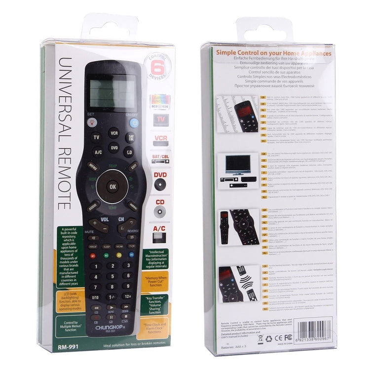 CHUNGHOP RM-L991 Mando a distancia LCD universal con función de aprendizaje para TV VCR SAT CBL DVD CD A/C, RM-L991