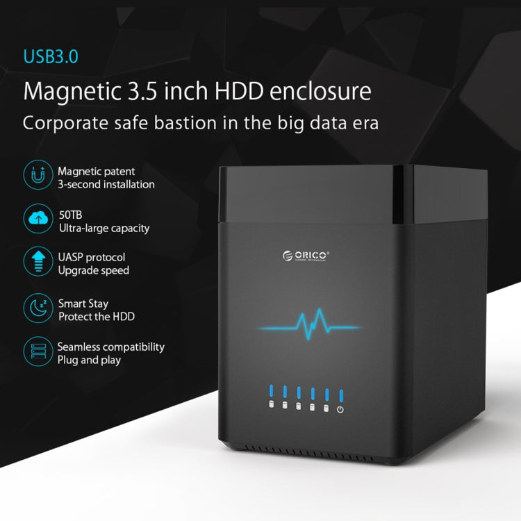 ORICO DS500U3 Caja de disco duro USB 3.0 de tipo magnético con 5 bahías de 3,5 pulgadas y indicador LED azul, USB 3.0