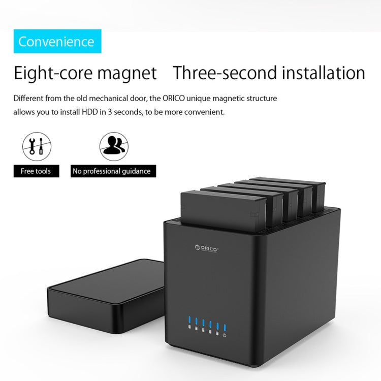 ORICO DS500U3 Caja de disco duro USB 3.0 de tipo magnético con 5 bahías de 3,5 pulgadas y indicador LED azul, USB 3.0