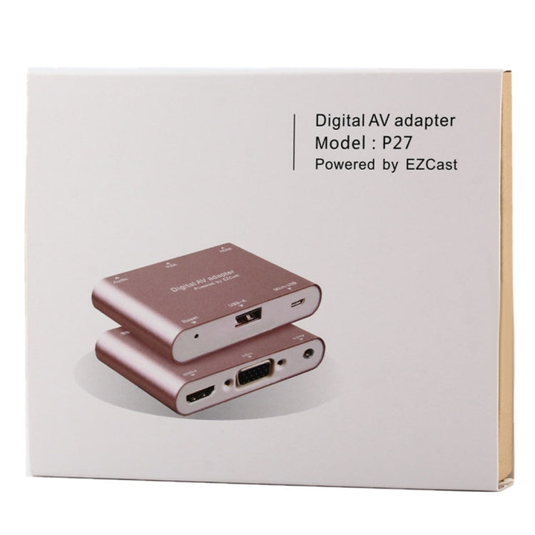 P27 Cubierta metálica Micro USB a HDMI + VGA HDTV Convertidor Adaptador AV digital, alimentación por EZCast, compatible con sistema iOS / Android / Windows