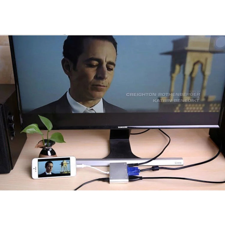 P27 Cubierta metálica Micro USB a HDMI + VGA HDTV Convertidor Adaptador AV digital, alimentación por EZCast, compatible con sistema iOS / Android / Windows